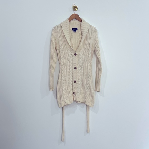 EDDIE BAUER button front Cable Knit Sweater cardigan SIZE MEDIUM Cabincore cozy - Picture 1 of 7